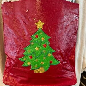 Vintage Liz Claiborne Red Christmas Tree Tote Bag